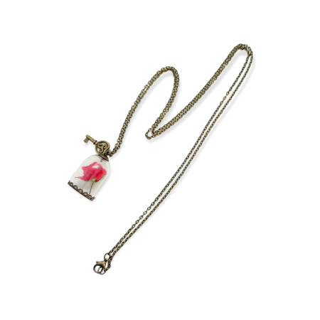 Necklace bronze with glass roze flower1
